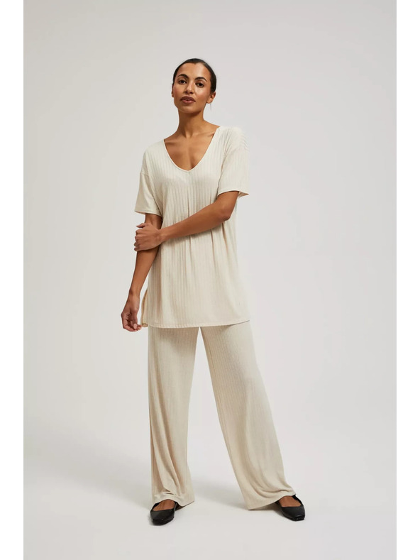 Moodo Moodo bézs bordázott kötött nadrág