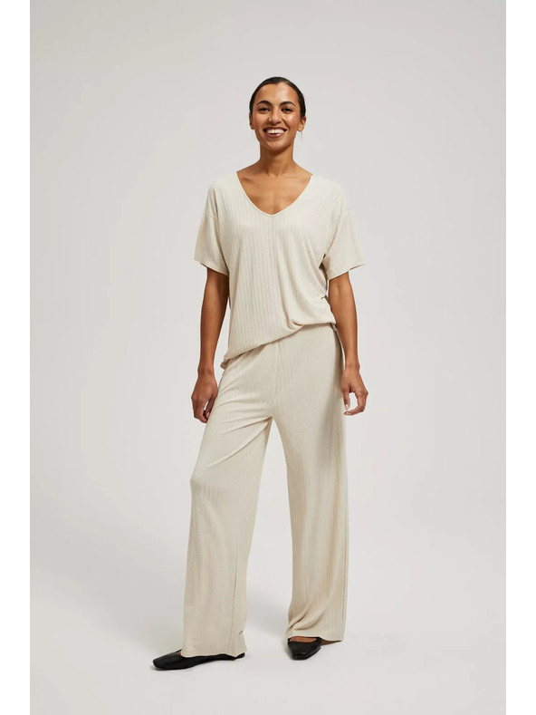 Moodo Moodo bézs bordázott kötött nadrág