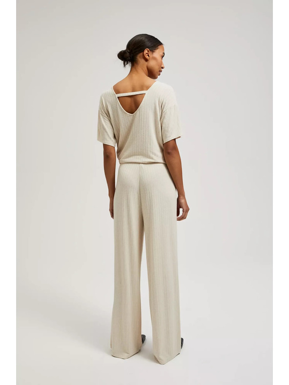 Moodo Moodo bézs bordázott kötött nadrág