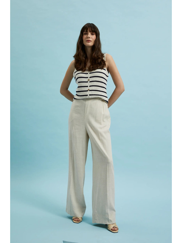 Moodo Moodo lenvászon bő szárú nadrág bézs színben