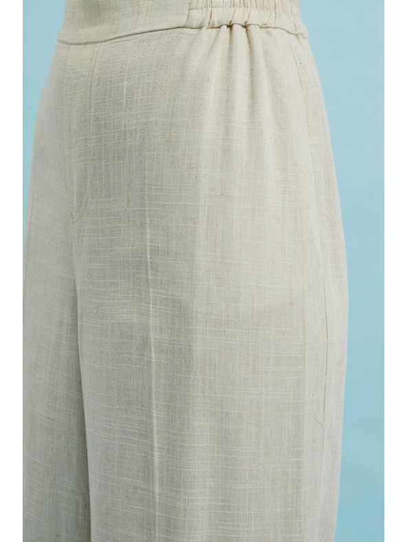 Moodo Moodo lenvászon bő szárú nadrág bézs színben