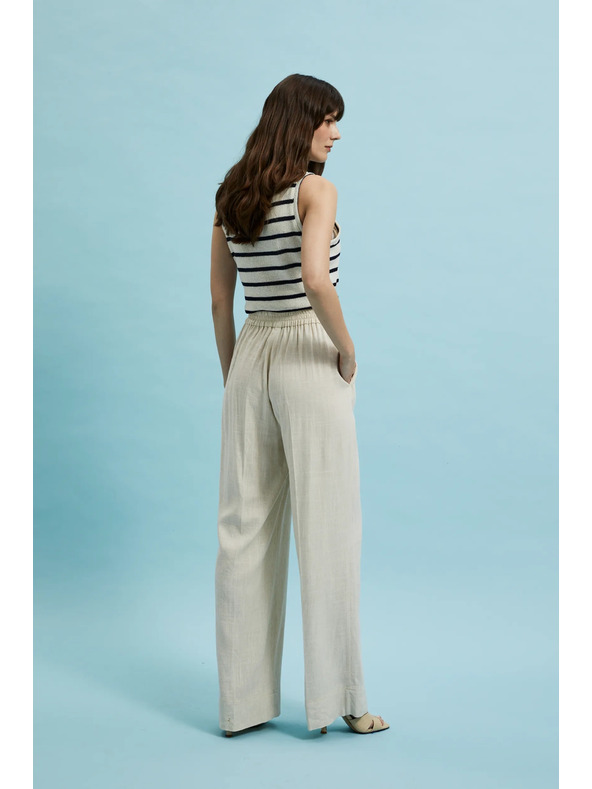 Moodo Moodo lenvászon bő szárú nadrág bézs színben