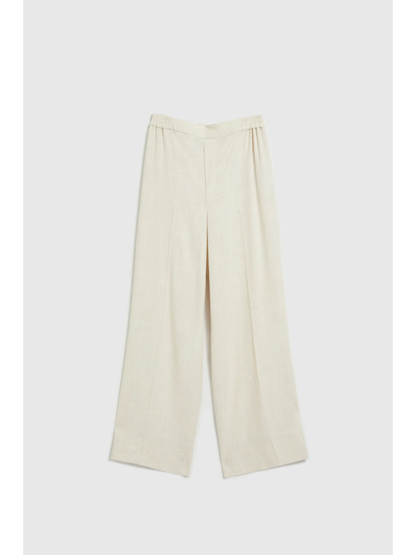 Moodo Moodo lenvászon bő szárú nadrág bézs színben