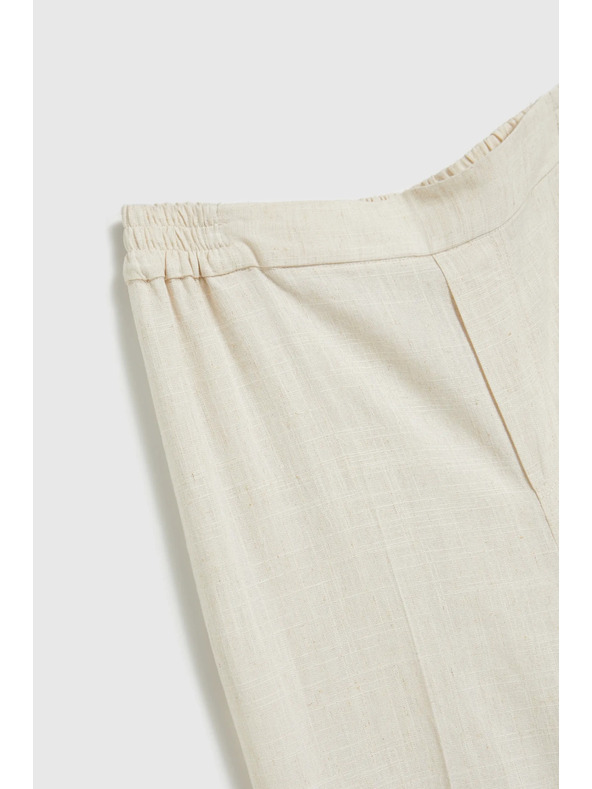 Moodo Moodo lenvászon bő szárú nadrág bézs színben