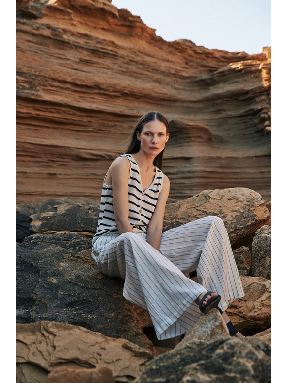 Moodo Fehér csíkos len nadrág Moodo