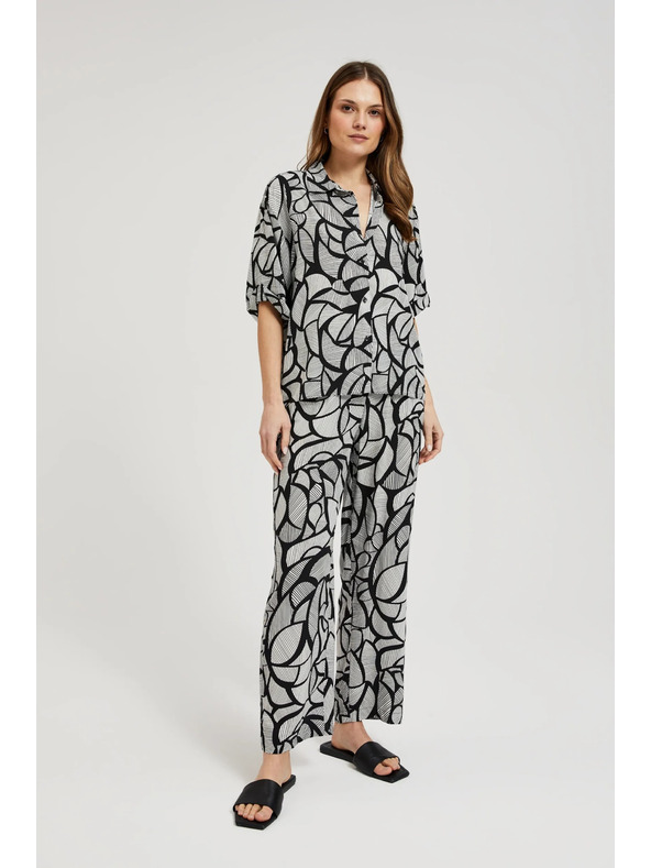 Moodo Fekete-fehér viszkóz egyenes szárú nadrág Moodo