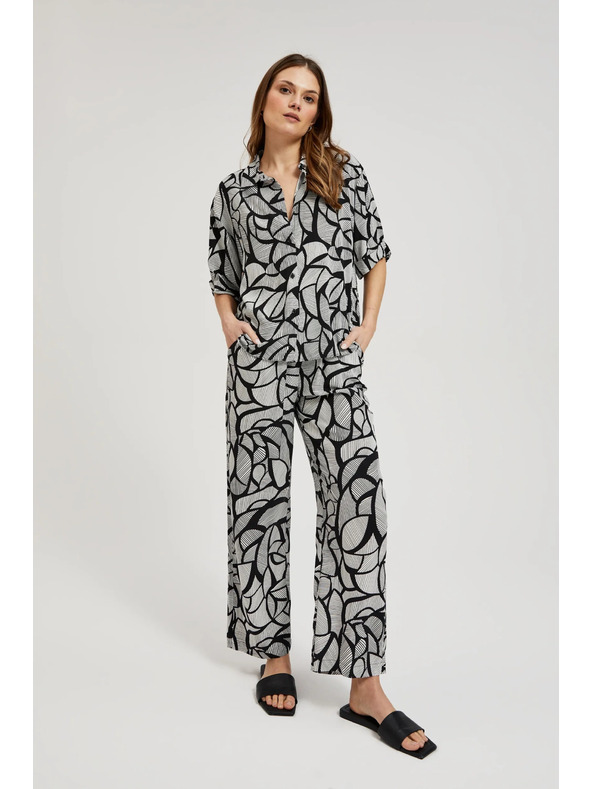 Moodo Fekete-fehér viszkóz egyenes szárú nadrág Moodo