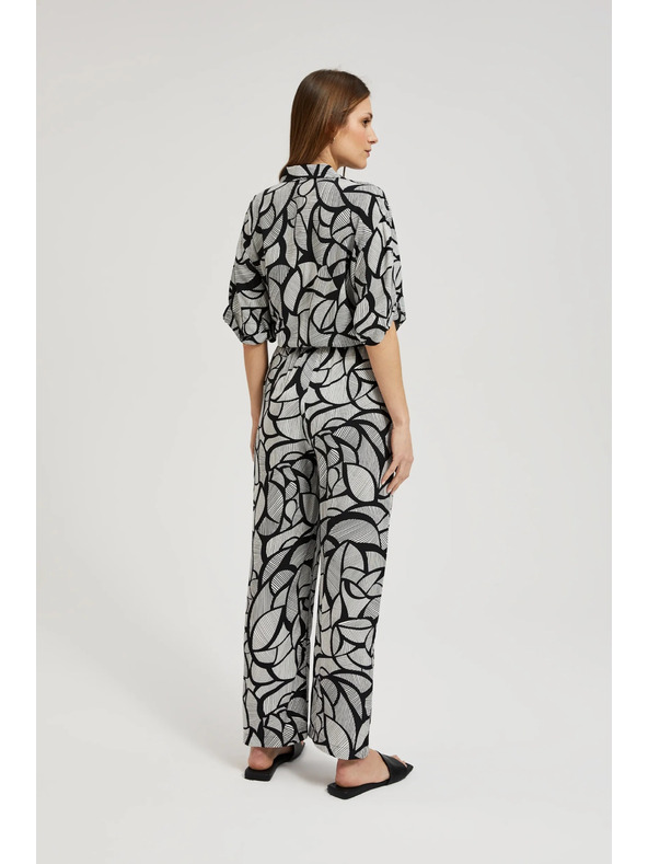 Moodo Fekete-fehér viszkóz egyenes szárú nadrág Moodo