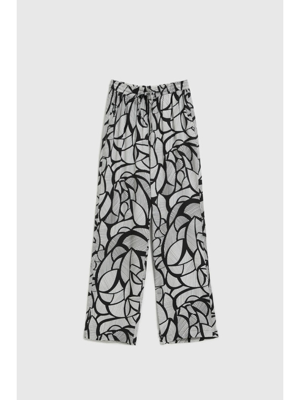 Moodo Fekete-fehér viszkóz egyenes szárú nadrág Moodo