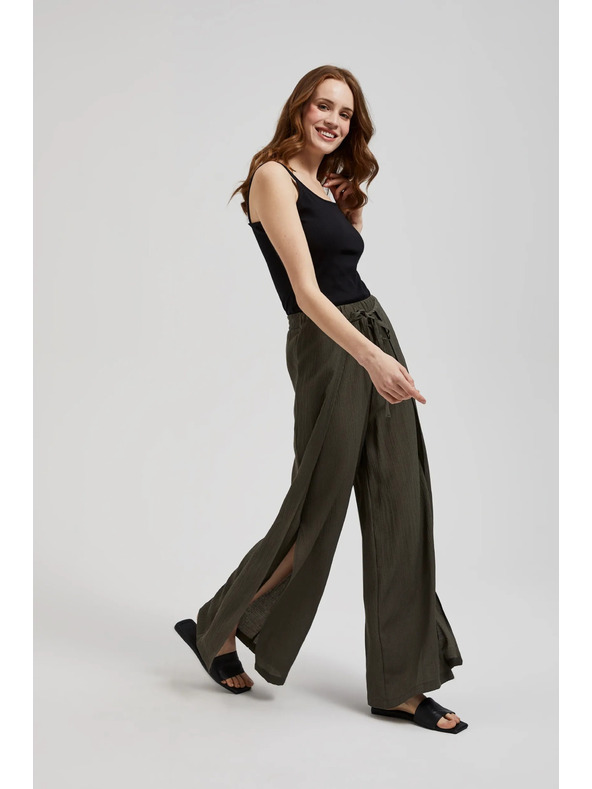 Moodo Olívazöld nadrág széles szárral és gumis derékkal Moodo