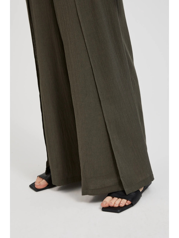 Moodo Olívazöld nadrág széles szárral és gumis derékkal Moodo