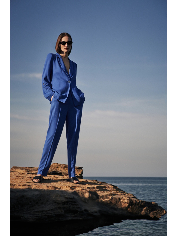 Moodo Kék len nadrág szegett szárral Moodo