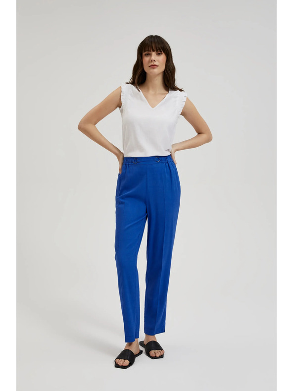 Moodo Kék len nadrág szegett szárral Moodo