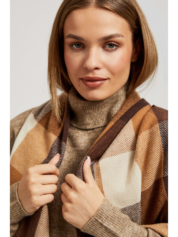 Moodo Elegáns kockás barna kendő Moodo