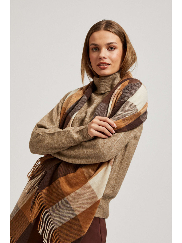 Moodo Elegáns kockás barna kendő Moodo