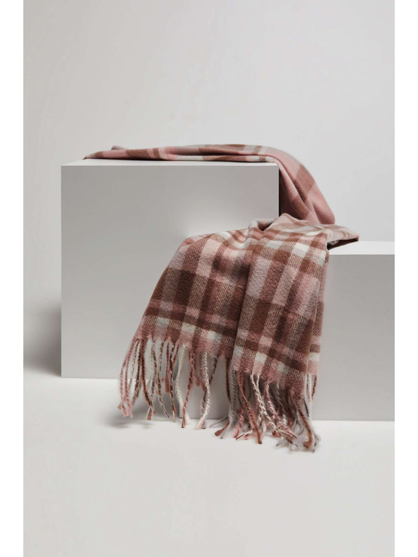 Moodo Púder rózsaszín kockás sál rojtokkal Moodo