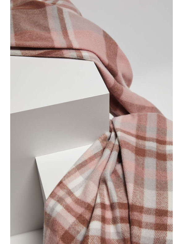 Moodo Púder rózsaszín kockás sál rojtokkal Moodo