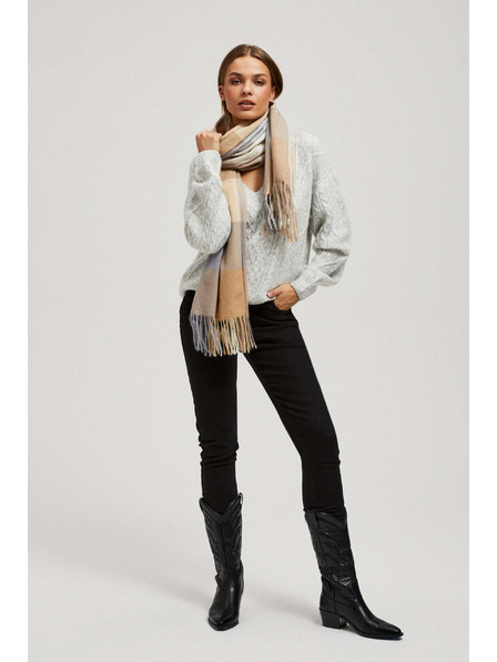 Moodo Sötét bézs rojtos kockás sál Moodo