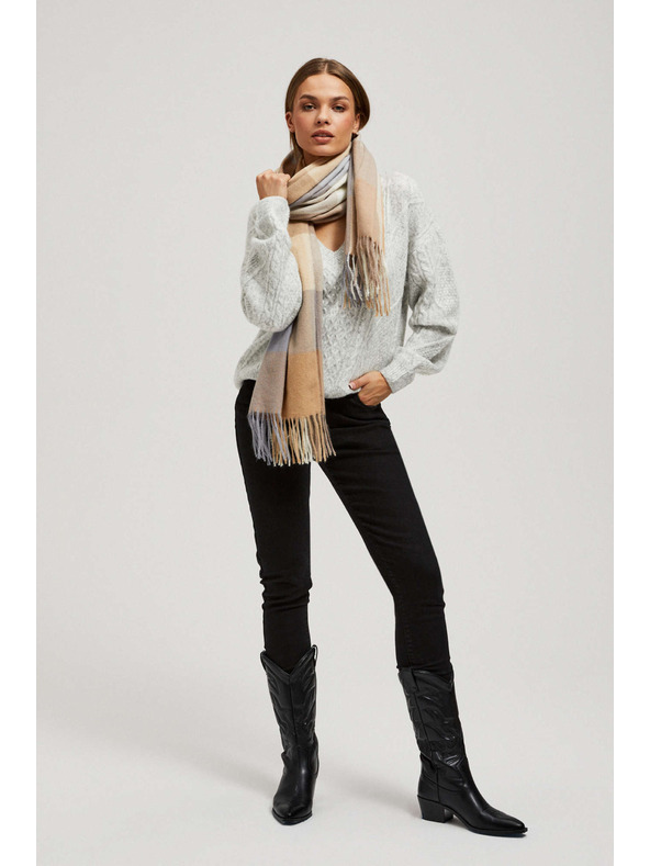 Moodo Sötét bézs rojtos kockás sál Moodo