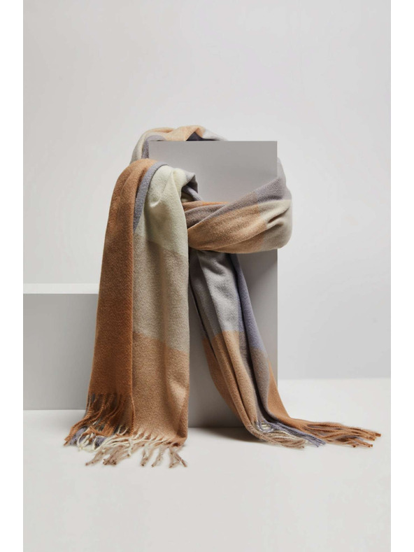 Moodo Sötét bézs rojtos kockás sál Moodo