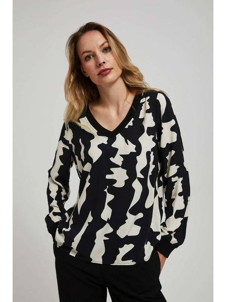 Moodo Mintás V-nyakú ing fekete Moodo