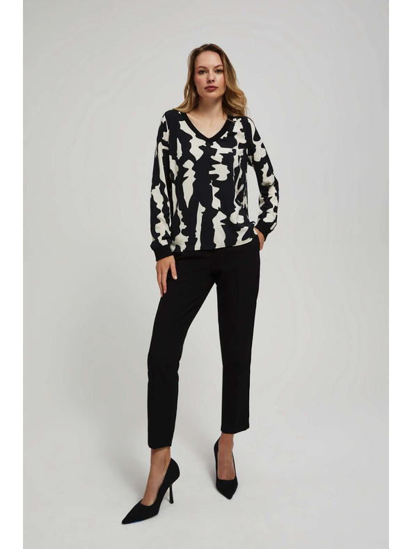 Moodo Mintás V-nyakú ing fekete Moodo