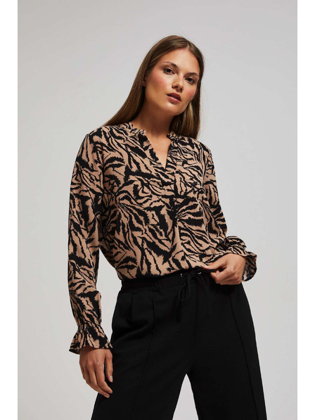 Moodo Mintás V-nyakú ing sötét bézs Moodo