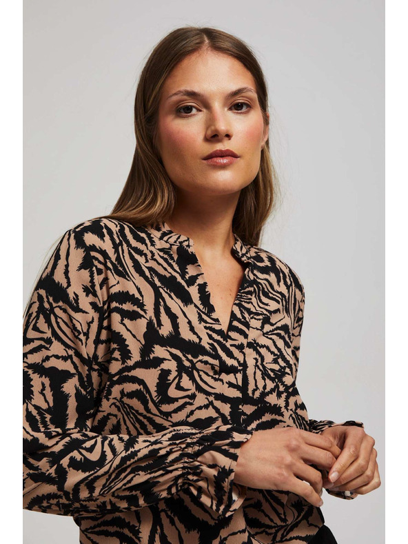 Moodo Mintás V-nyakú ing sötét bézs Moodo