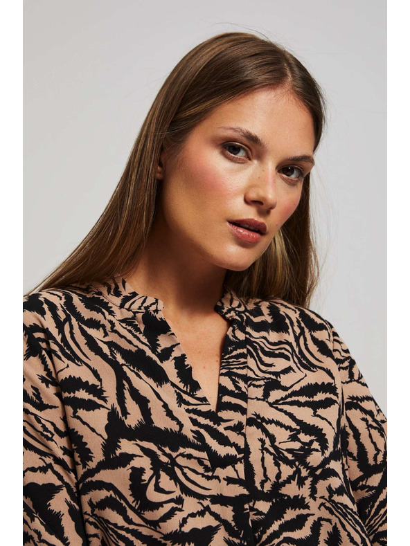 Moodo Mintás V-nyakú ing sötét bézs Moodo