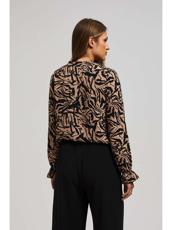 Moodo Mintás V-nyakú ing sötét bézs Moodo