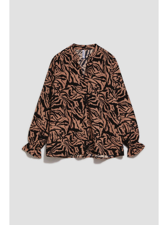 Moodo Mintás V-nyakú ing sötét bézs Moodo