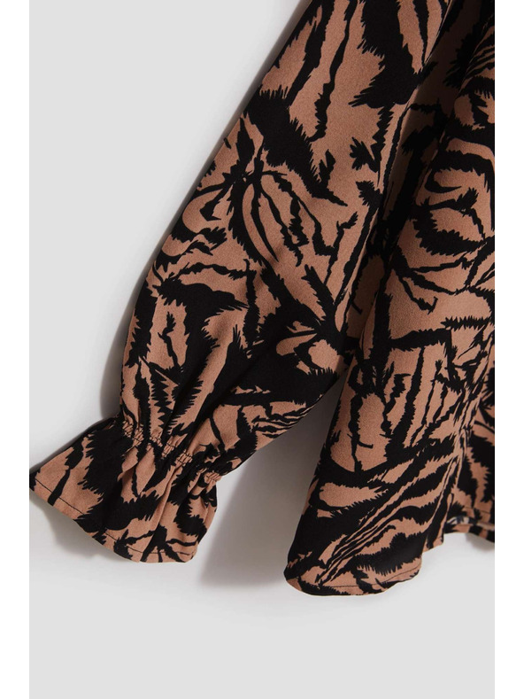 Moodo Mintás V-nyakú ing sötét bézs Moodo