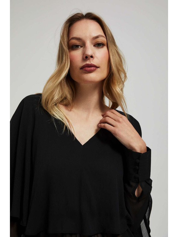 Moodo V-nyakú, fodros ing fekete Moodo