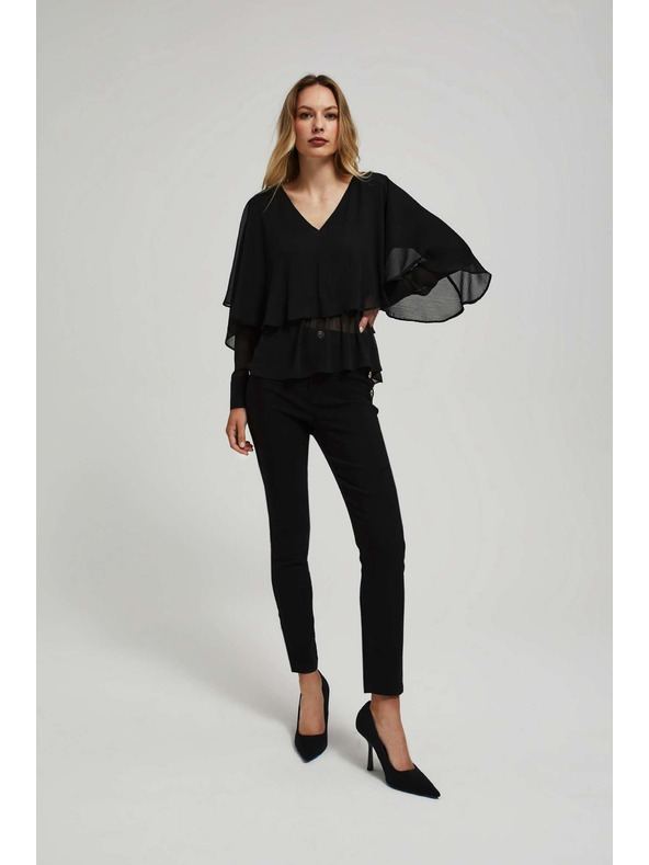 Moodo V-nyakú, fodros ing fekete Moodo