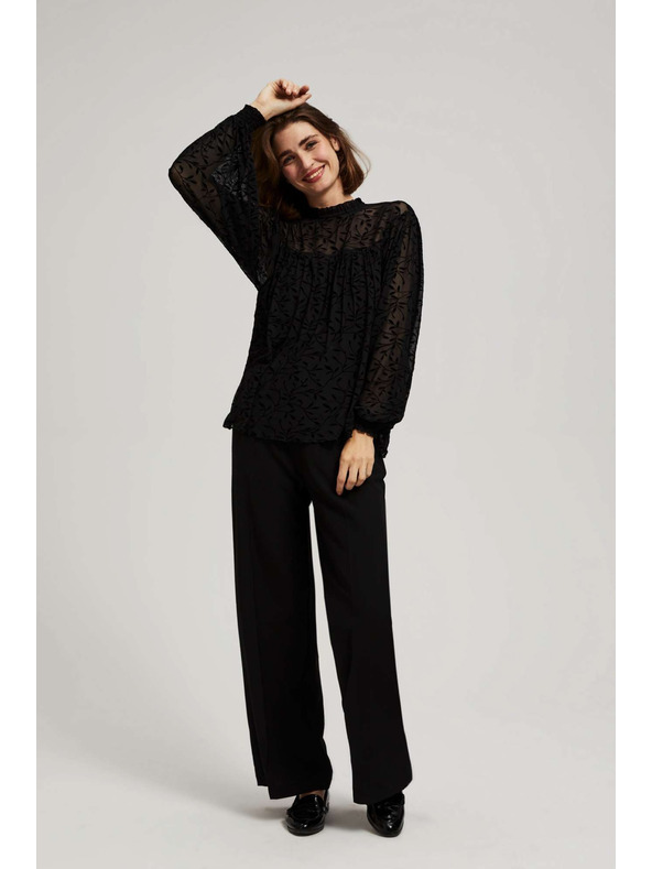 Moodo Moodo fekete póló fodros ujjakkal