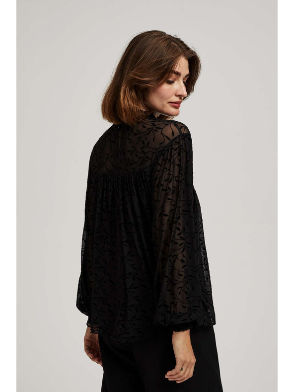 Moodo Moodo fekete póló fodros ujjakkal