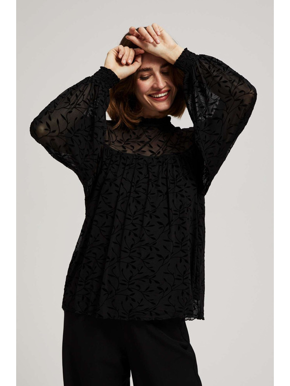 Moodo Moodo fekete póló fodros ujjakkal