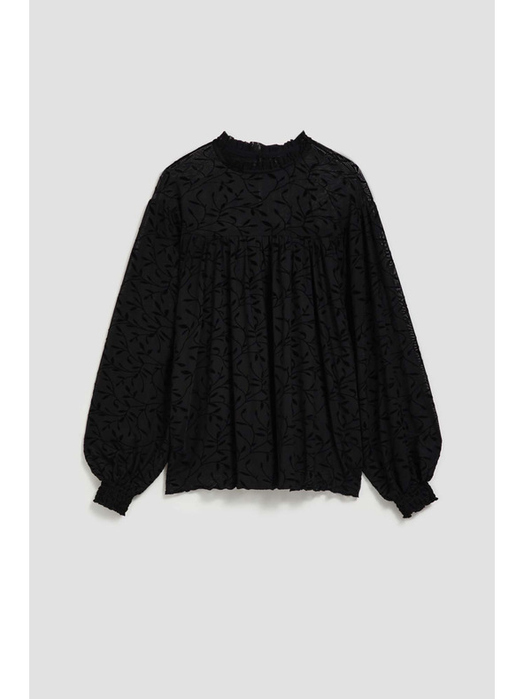 Moodo Moodo fekete póló fodros ujjakkal