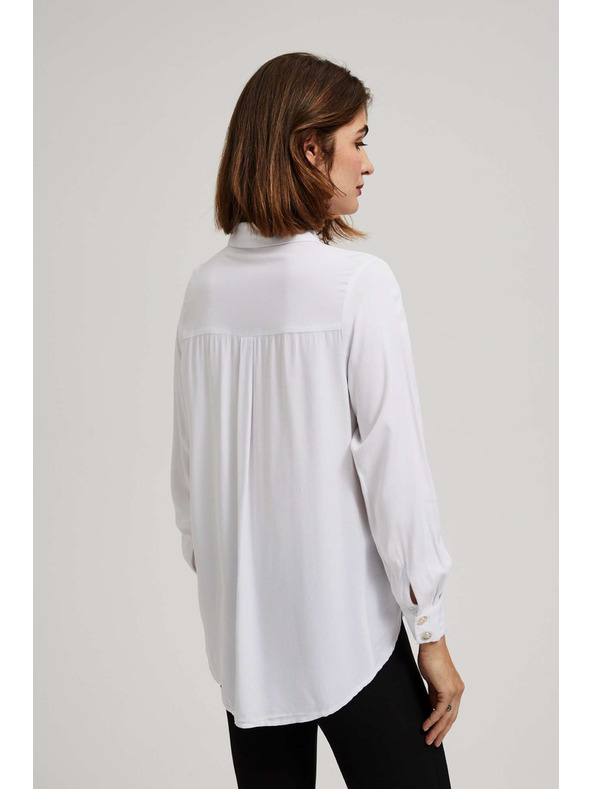 Moodo Fehér blúz díszgombokkal a nyakrészen és ujjakon Moodo