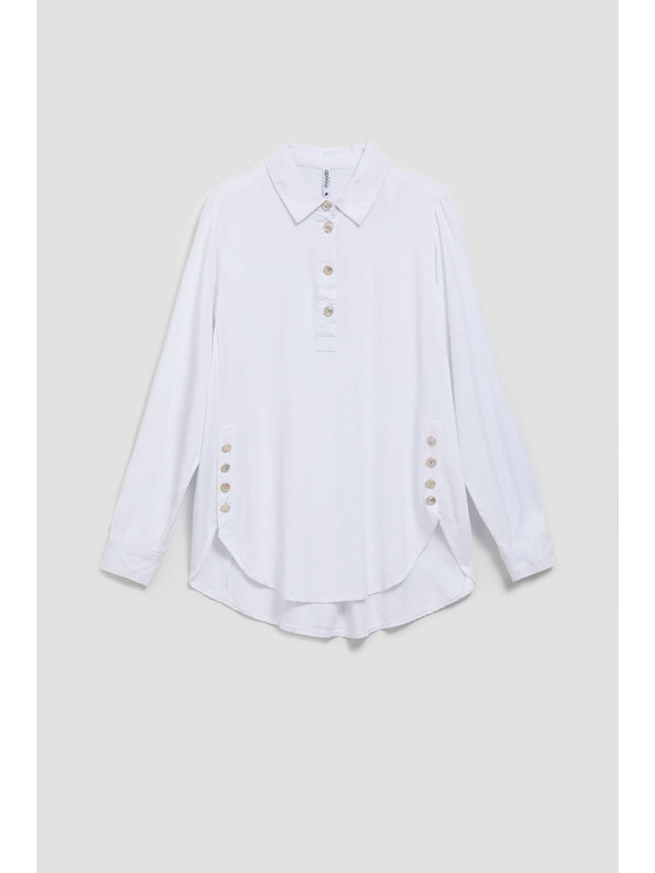 Moodo Fehér blúz díszgombokkal a nyakrészen és ujjakon Moodo