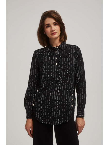 Moodo Fekete blúz díszgombokkal és finom mintával Moodo