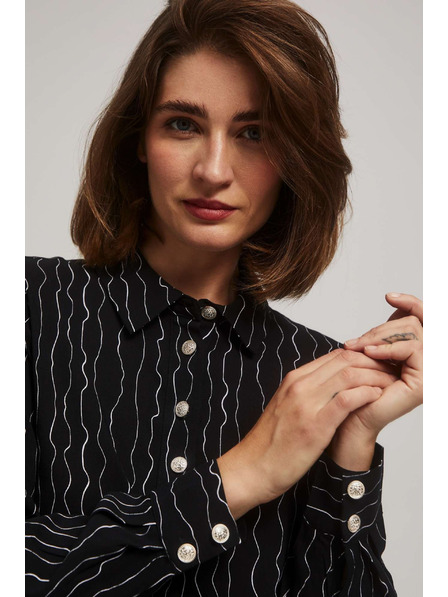 Moodo Fekete blúz díszgombokkal és finom mintával Moodo