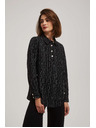 Moodo Fekete blúz díszgombokkal és finom mintával Moodo
