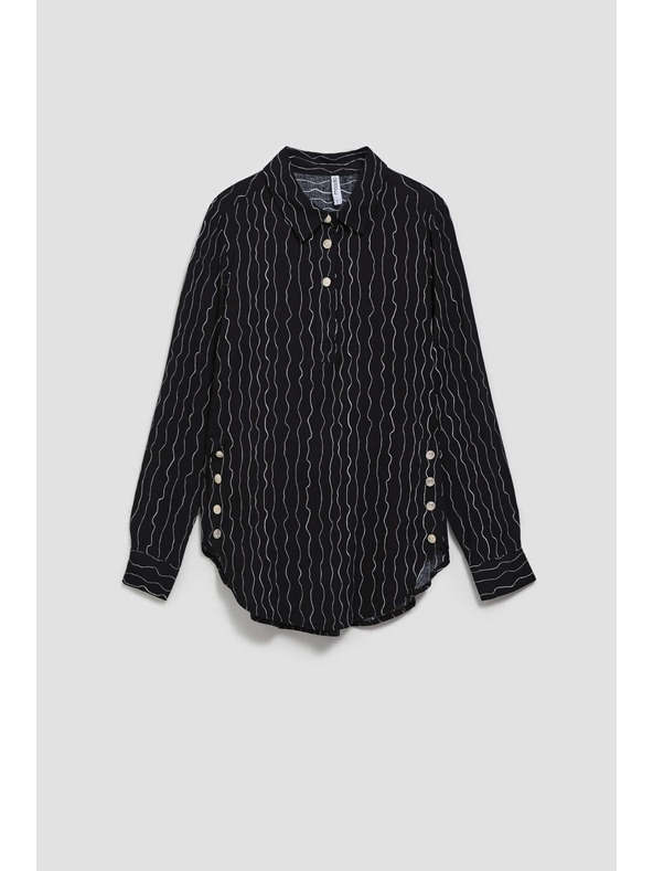 Moodo Fekete blúz díszgombokkal és finom mintával Moodo