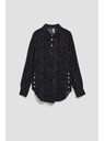 Moodo Fekete blúz díszgombokkal és finom mintával Moodo