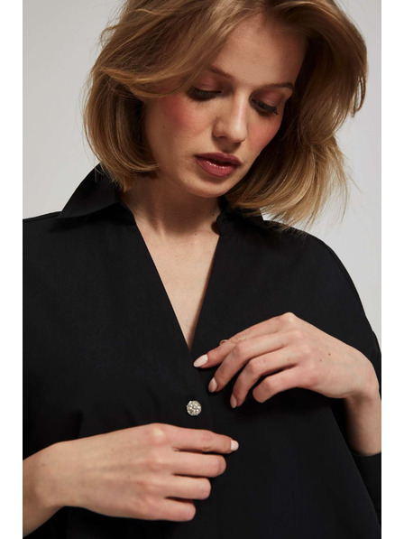 Moodo Fekete blúz díszgombokkal és felfújt ujjakkal Moodo