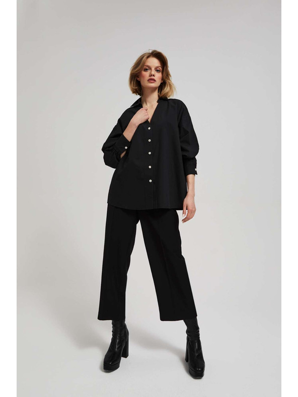 Moodo Fekete blúz díszgombokkal és felfújt ujjakkal Moodo