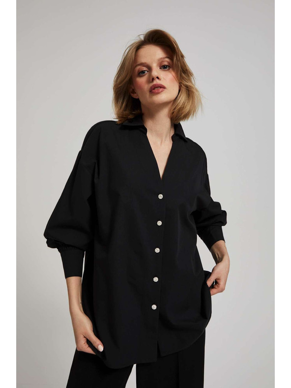Moodo Fekete blúz díszgombokkal és felfújt ujjakkal Moodo