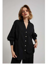 Moodo Fekete blúz díszgombokkal és felfújt ujjakkal Moodo