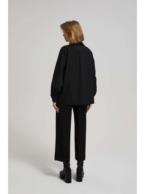 Moodo Fekete blúz díszgombokkal és felfújt ujjakkal Moodo